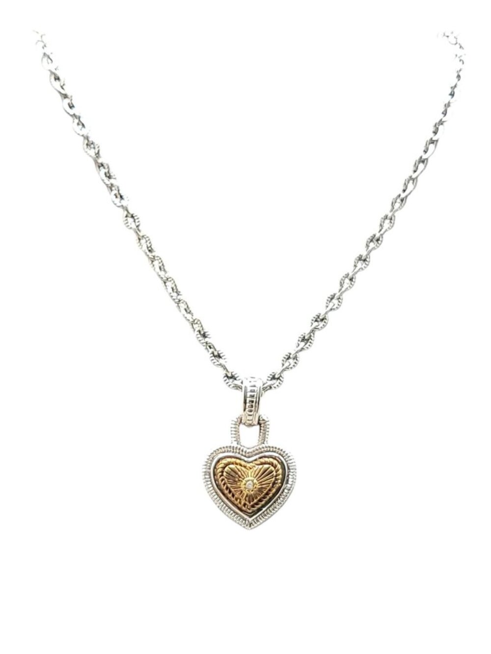 Vintage Diamonds International Two Tone Heart Pendant Necklace Silver Gold - Picture 3 of 11